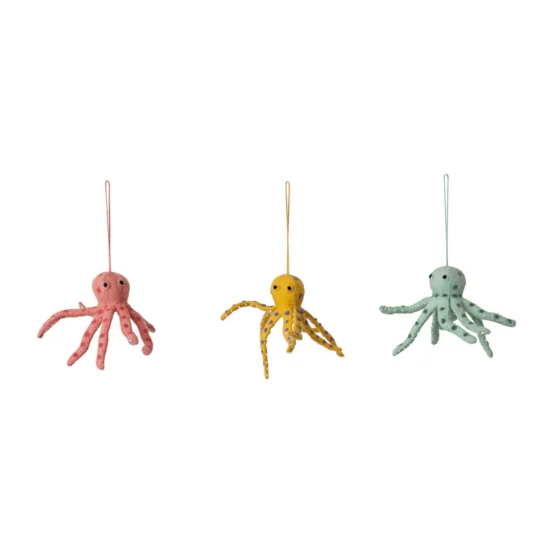 Wool Felt Octopus Ornament - 3 Color Options