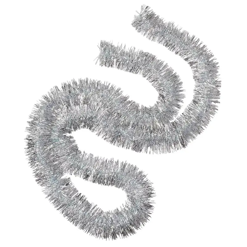 10' Iridescent Loop Silver Needle Tinsel Garland
