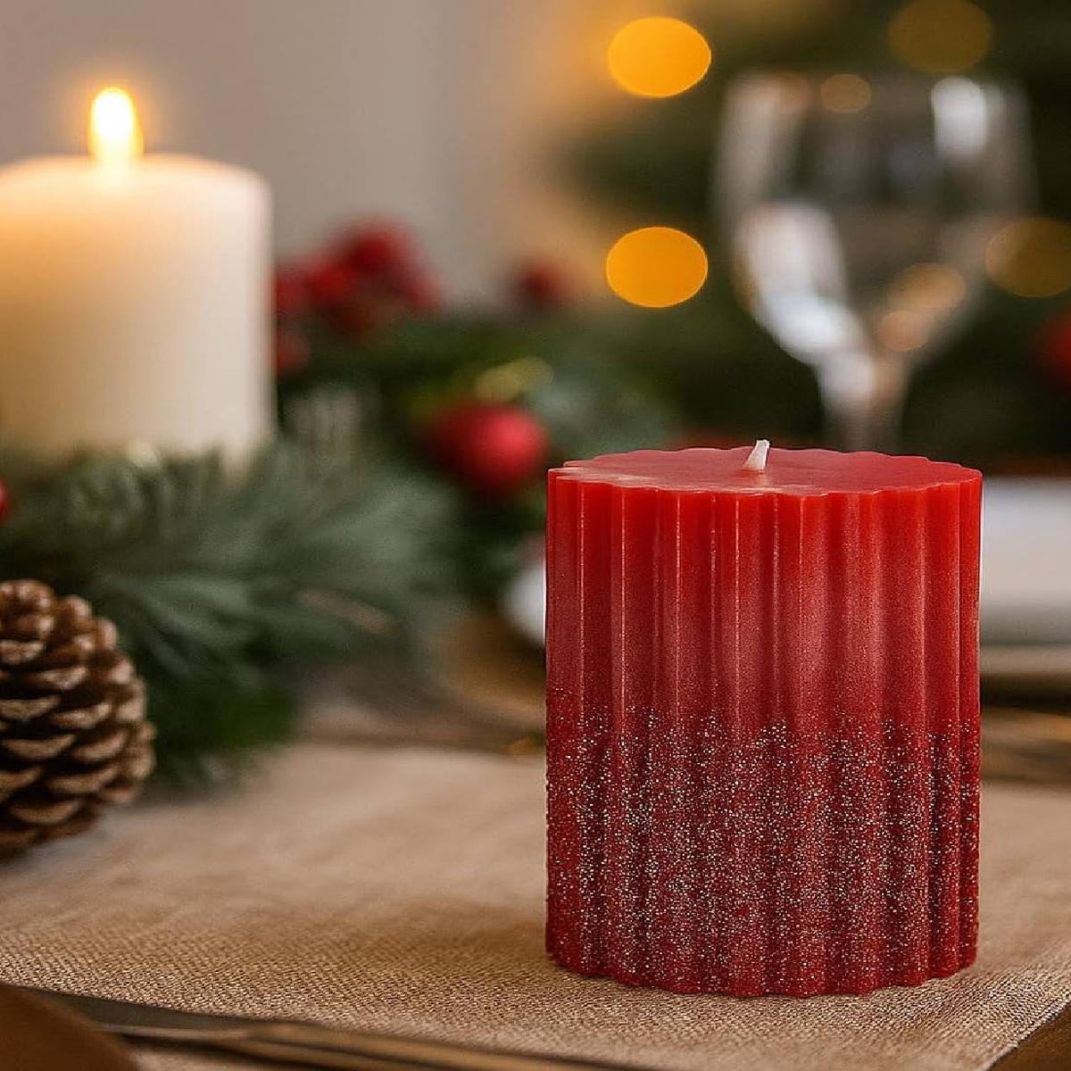 10cm Glitter Red Paraffin Christmas Candle