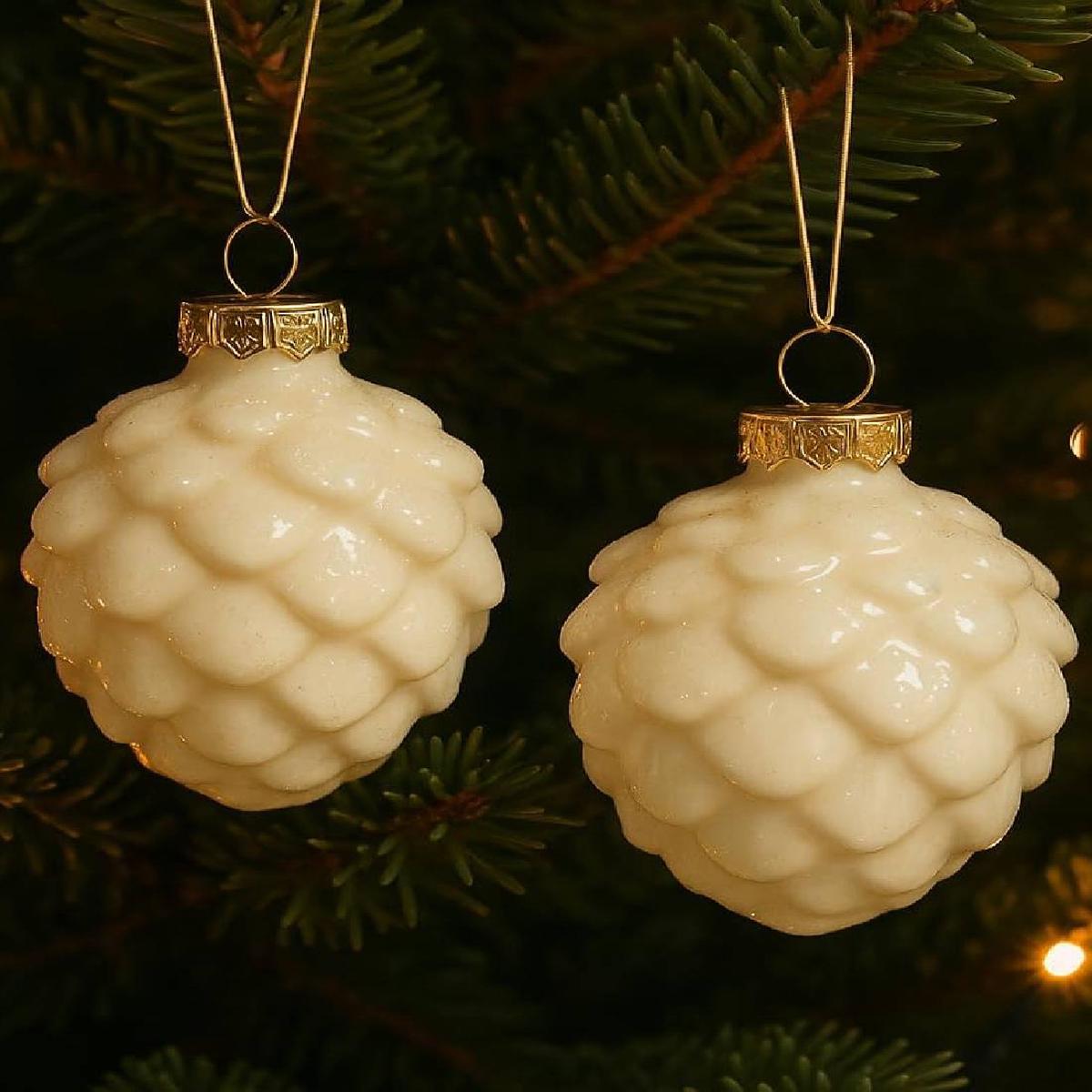 White Wool Christmas Tree Ball Pine Cone 7cm