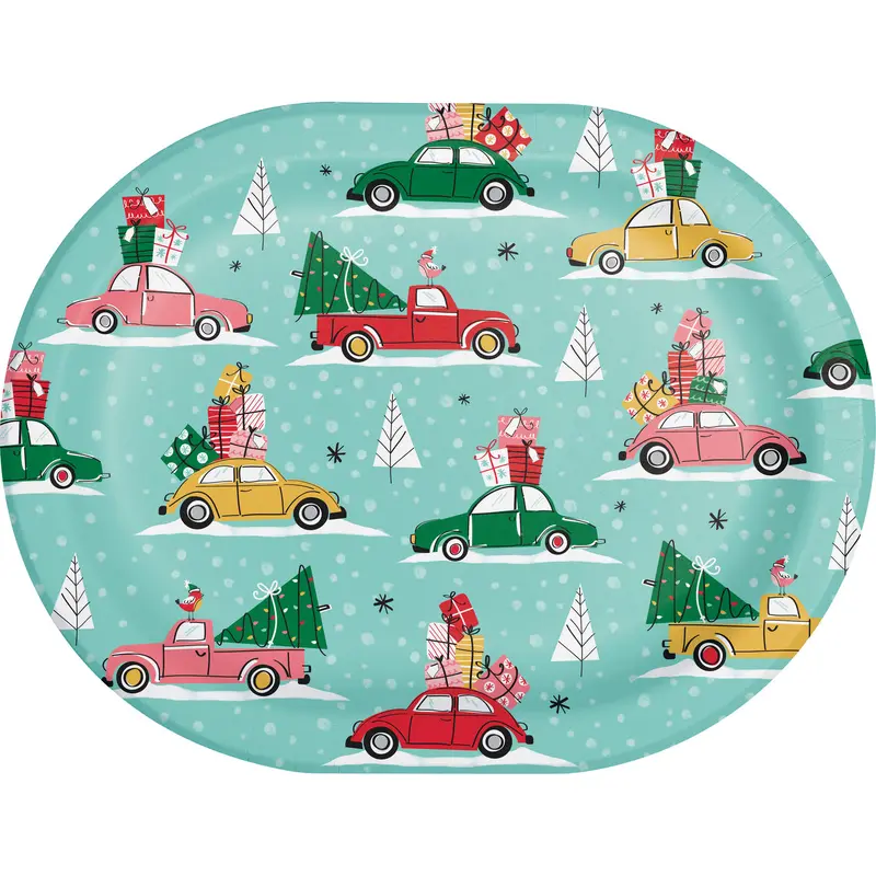 Christmas Cars Racetrack Oval Platters 8ct