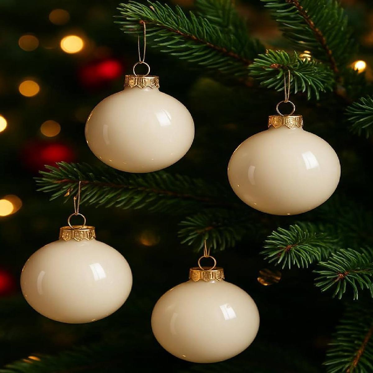 White Glass Christmas Tree Ball with Wool 10cm