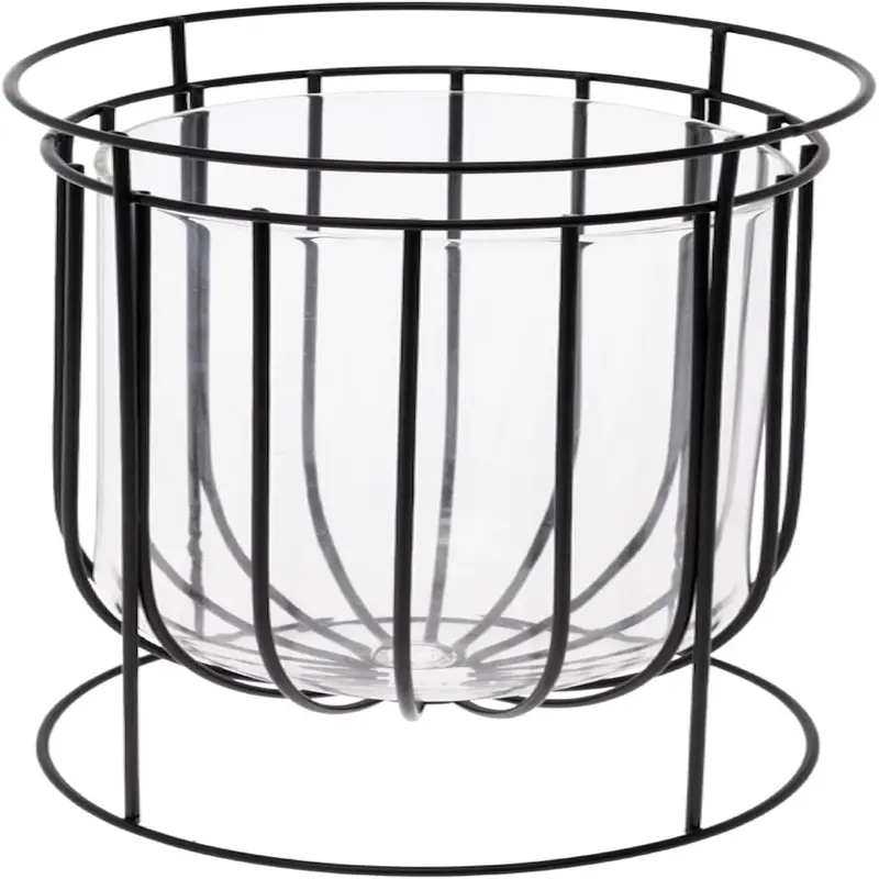 Vases Basket-Style Metal Urn Candle Holder Vase with Glass Insert, Large, Black