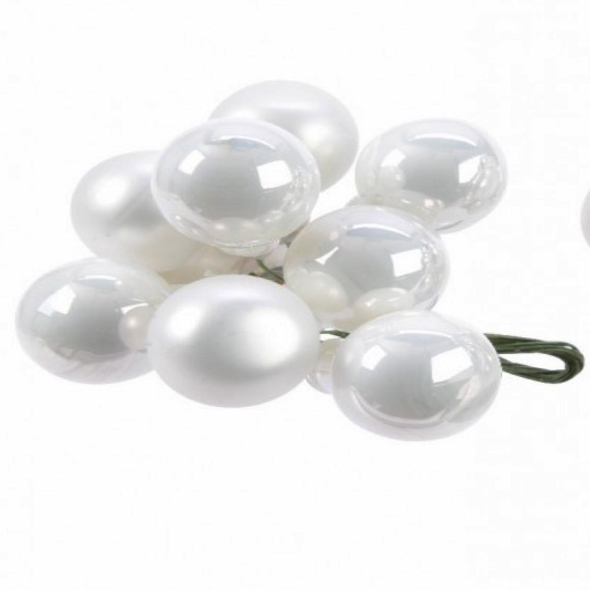 White Glass Christmas Tree Balls 2.5cm Bunch of 12