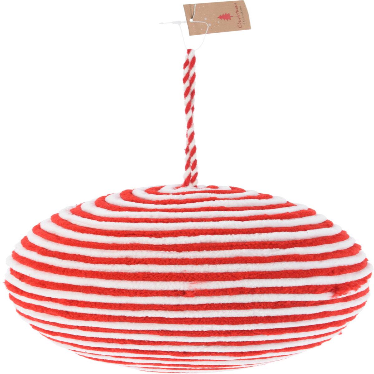 10cm Red and White Striped Fabric Christmas Tree Ball