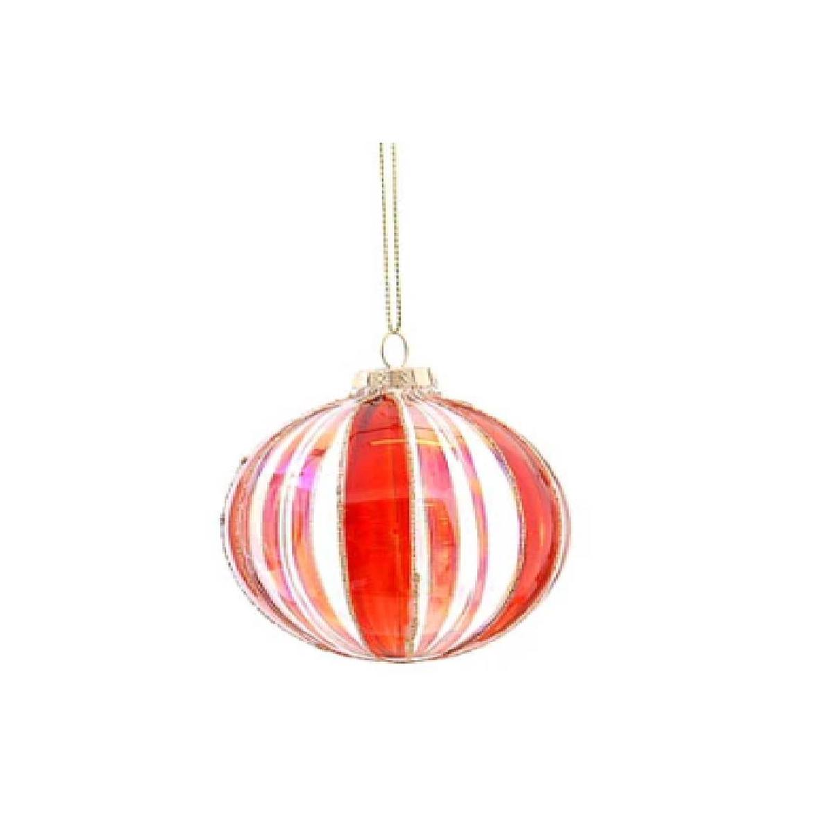 12cm Glass Christmas Tree Ball with Red Stripes