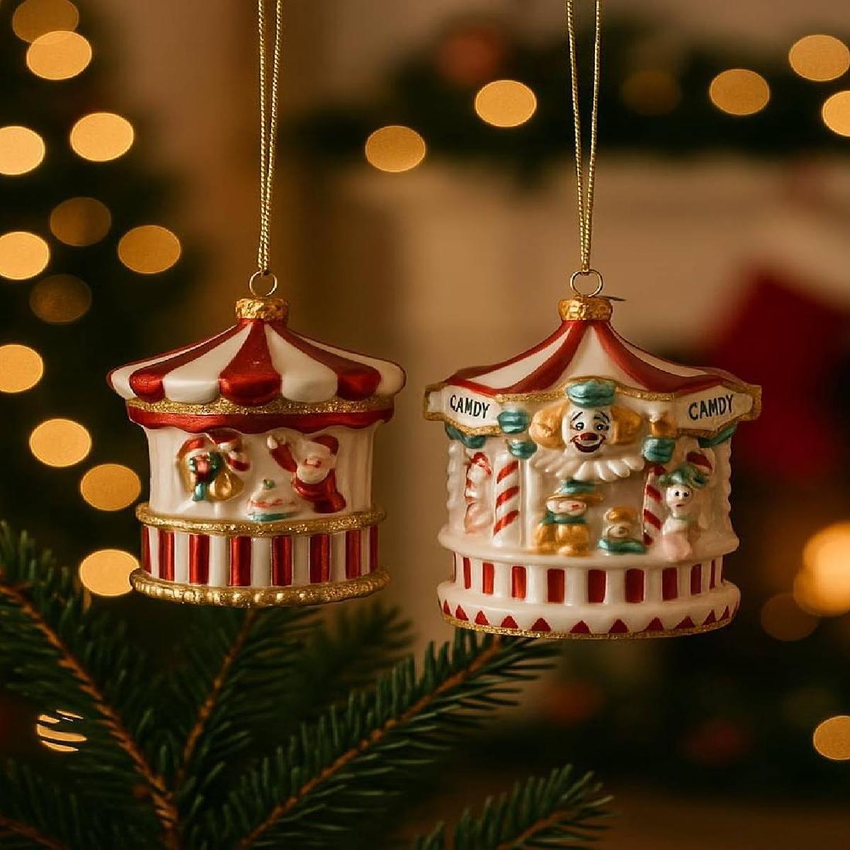 12cm Glass Christmas Tree Decoration with Circus Stand