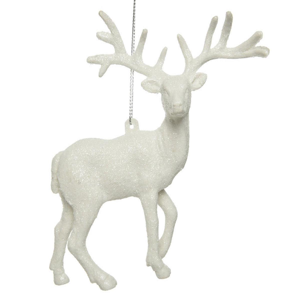 White Reindeer Christmas Tree Decoration with Glitter 14cm