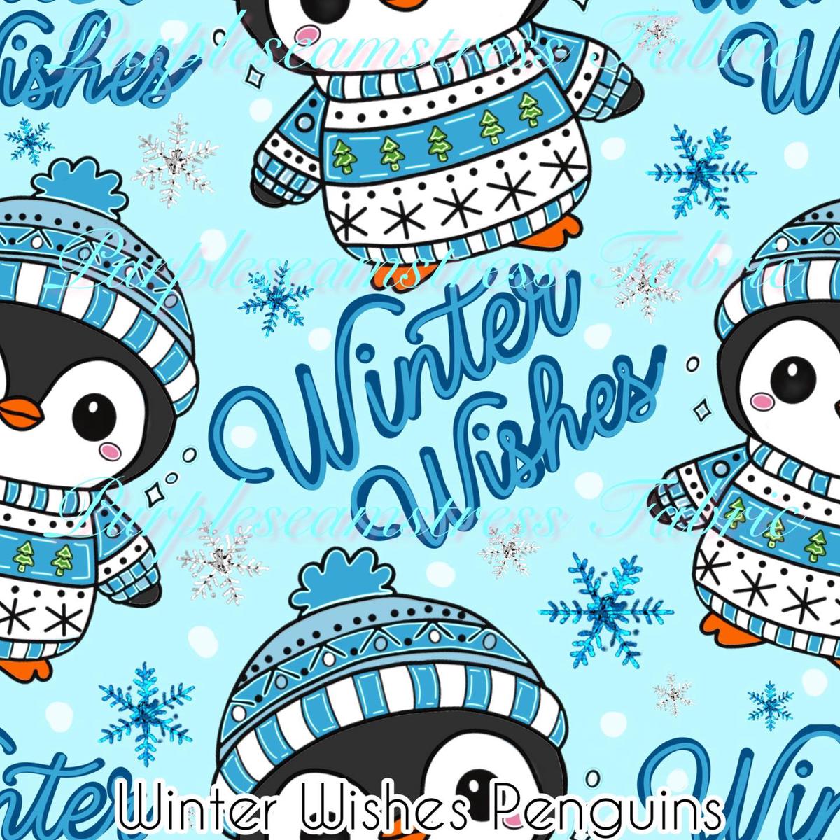 Winter Wishes Penguins  Fabric