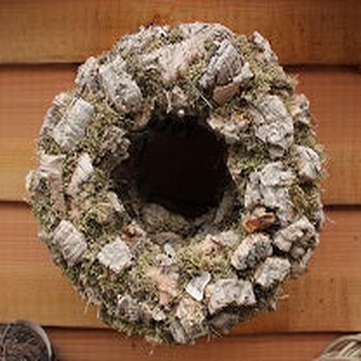 Wreath cobble Bark D60cm Frosted White