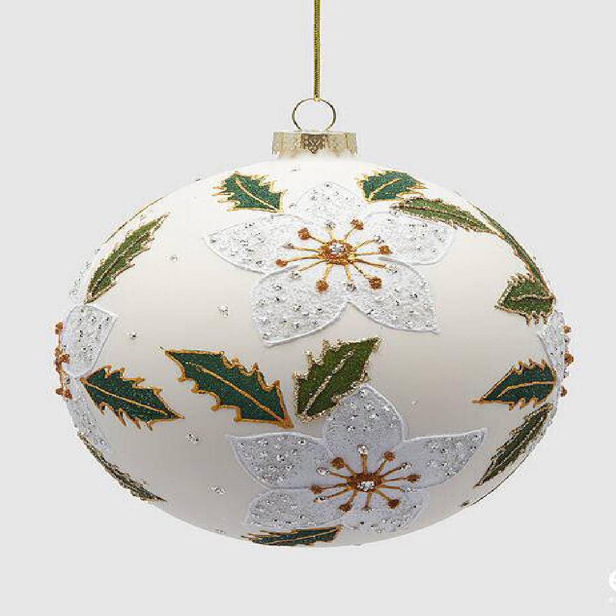 12cm Glass Christmas Tree Ball with Flowers