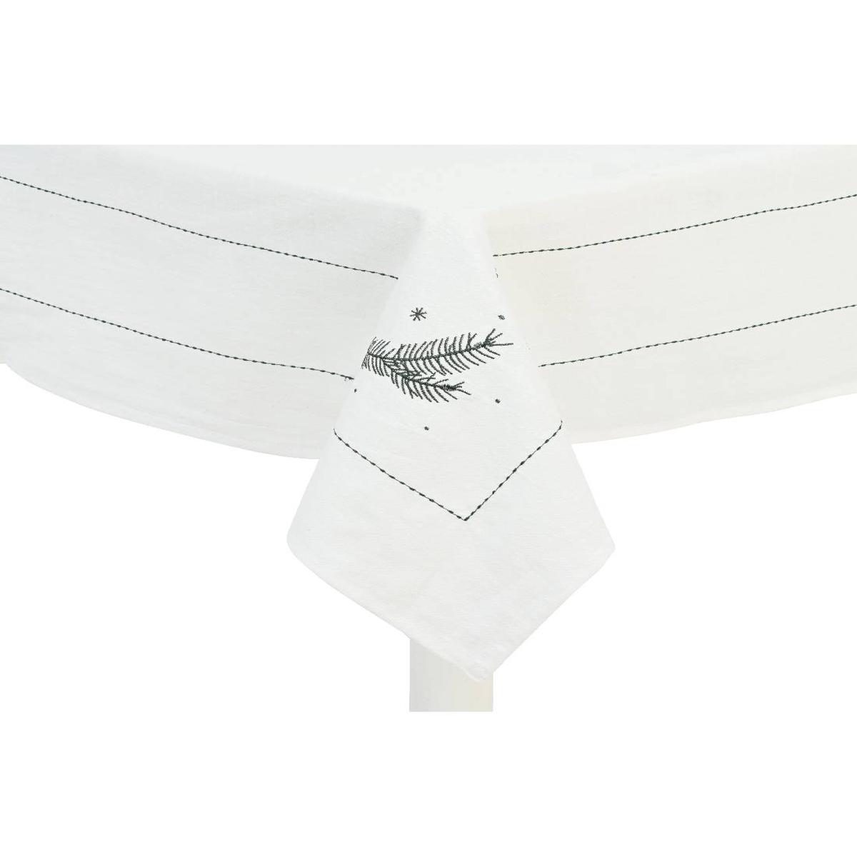 White Cotton Christmas Tablecloth with Embroidery