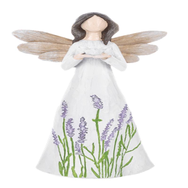 Wildflower Angel Figurine - Lavender Flower Angel Holding Bird