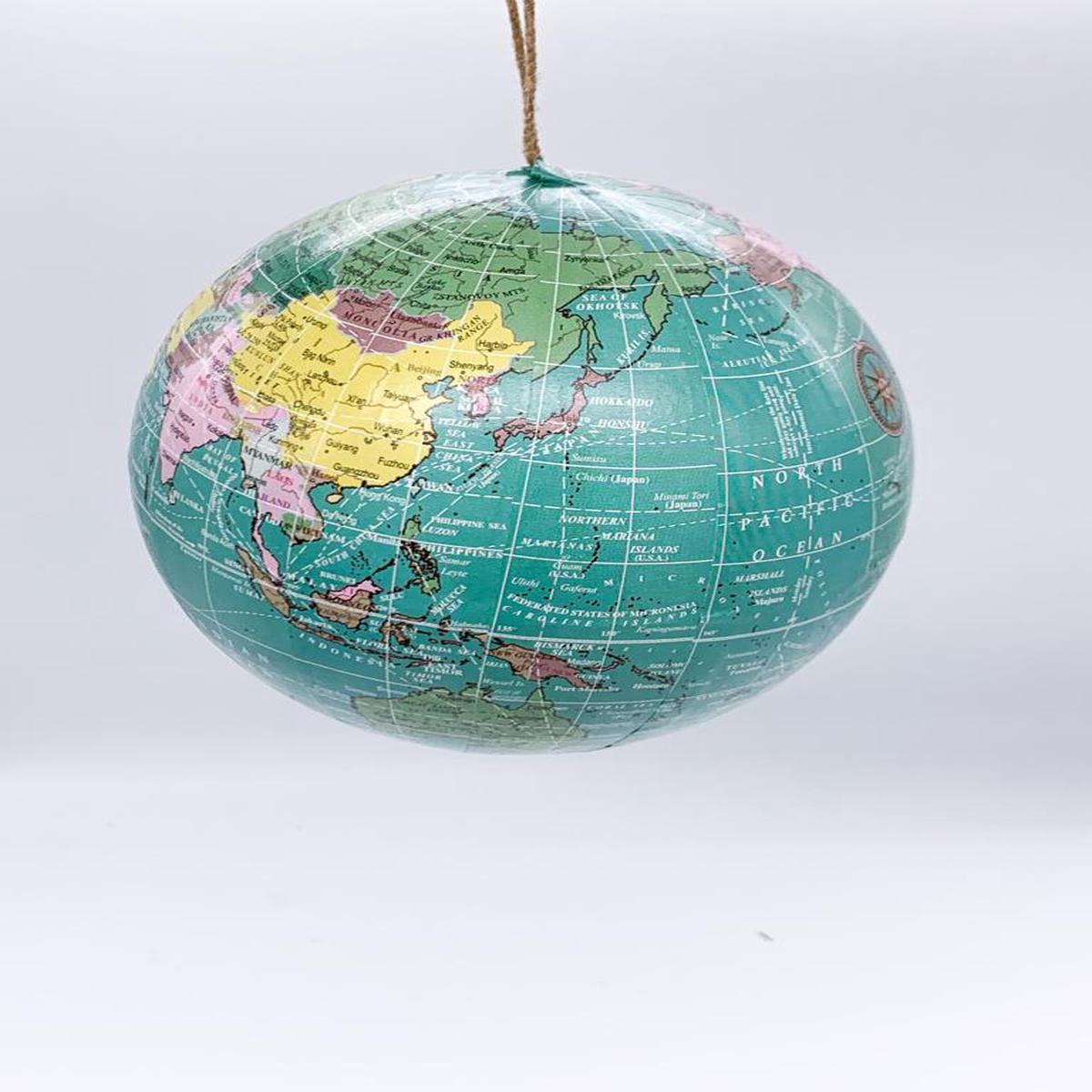 10cm Aqua Green Plastic Christmas Tree Ball with World Map