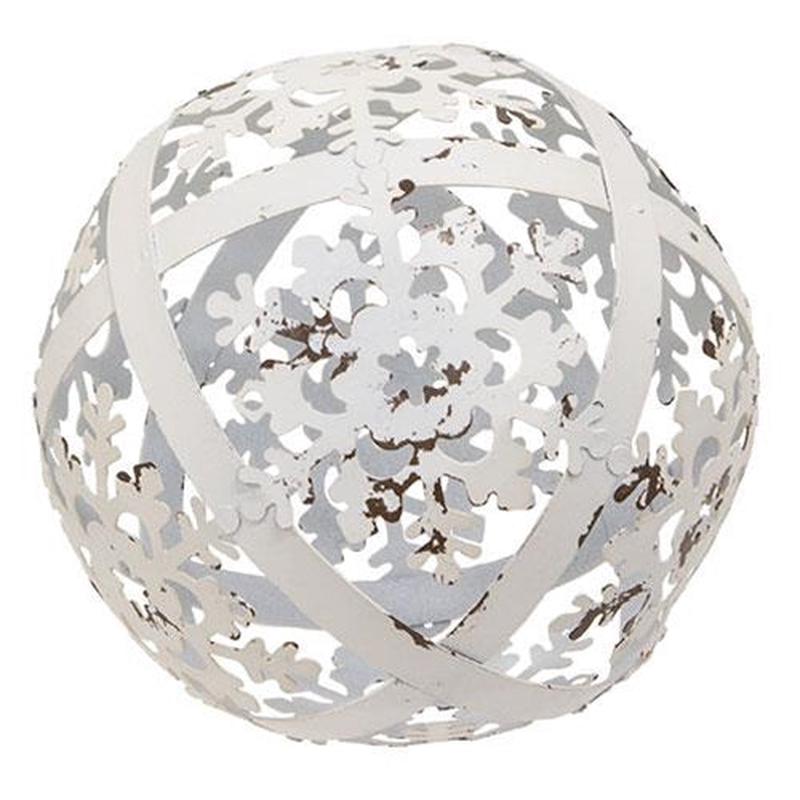 White Distressed Metal Snowflake Sphere 5