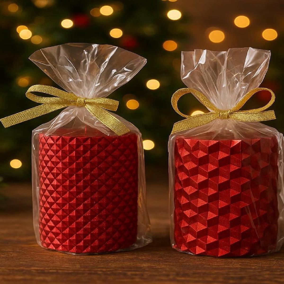 10cm Metallic Red Paraffin Christmas Candle