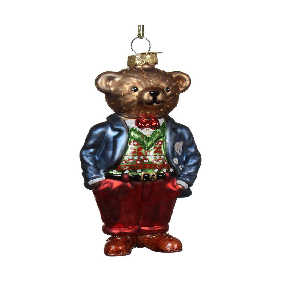 12cm Glass Teddy Bear Christmas Tree Ornament