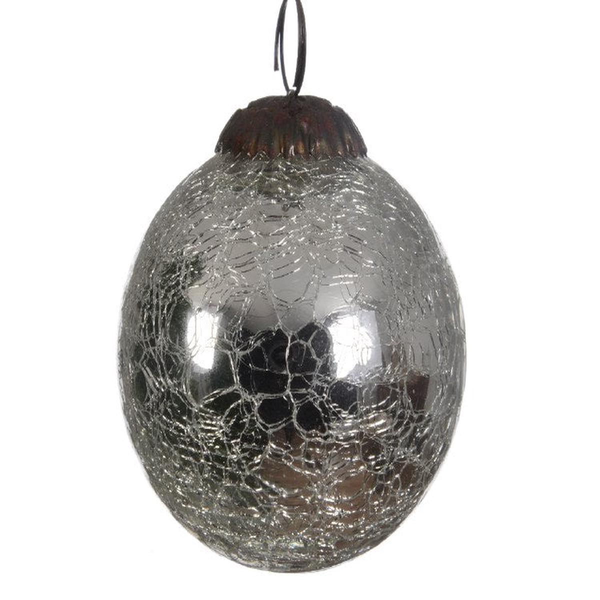 10cm Cracked Silver Glass Christmas Tree Bauble