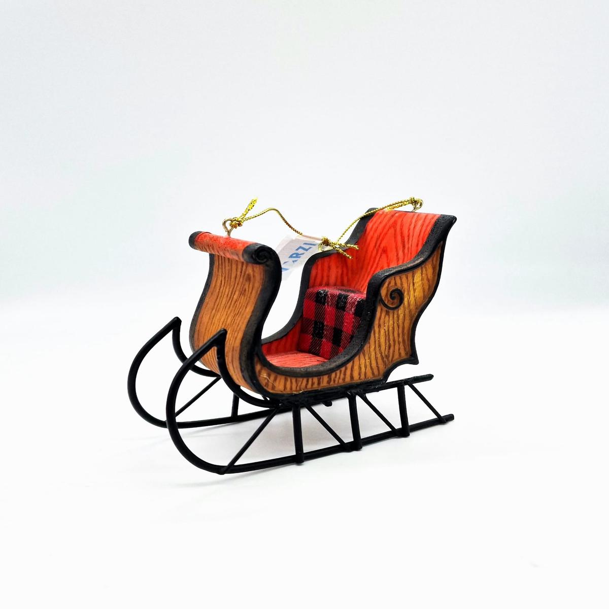 10cm Wood Effect Sleigh Christmas Tree Decoration