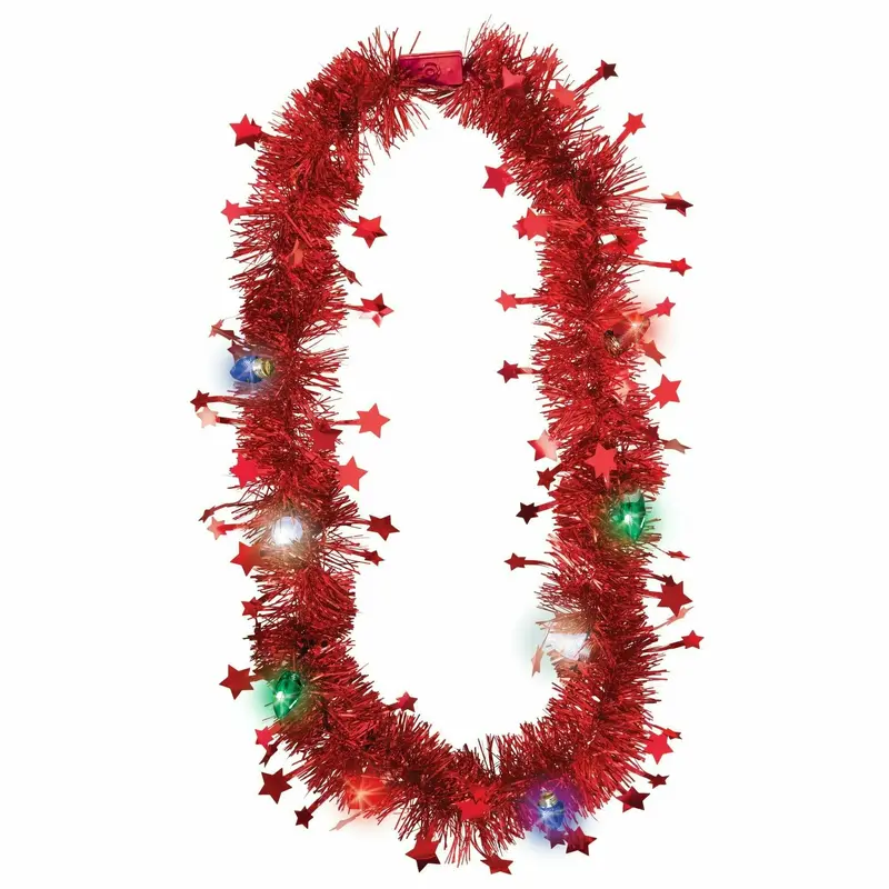 Light Up Tinsel Necklace - Red