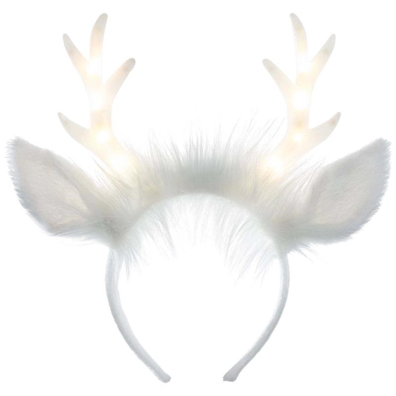 White Light-Up Antlers Headband, 1 Count