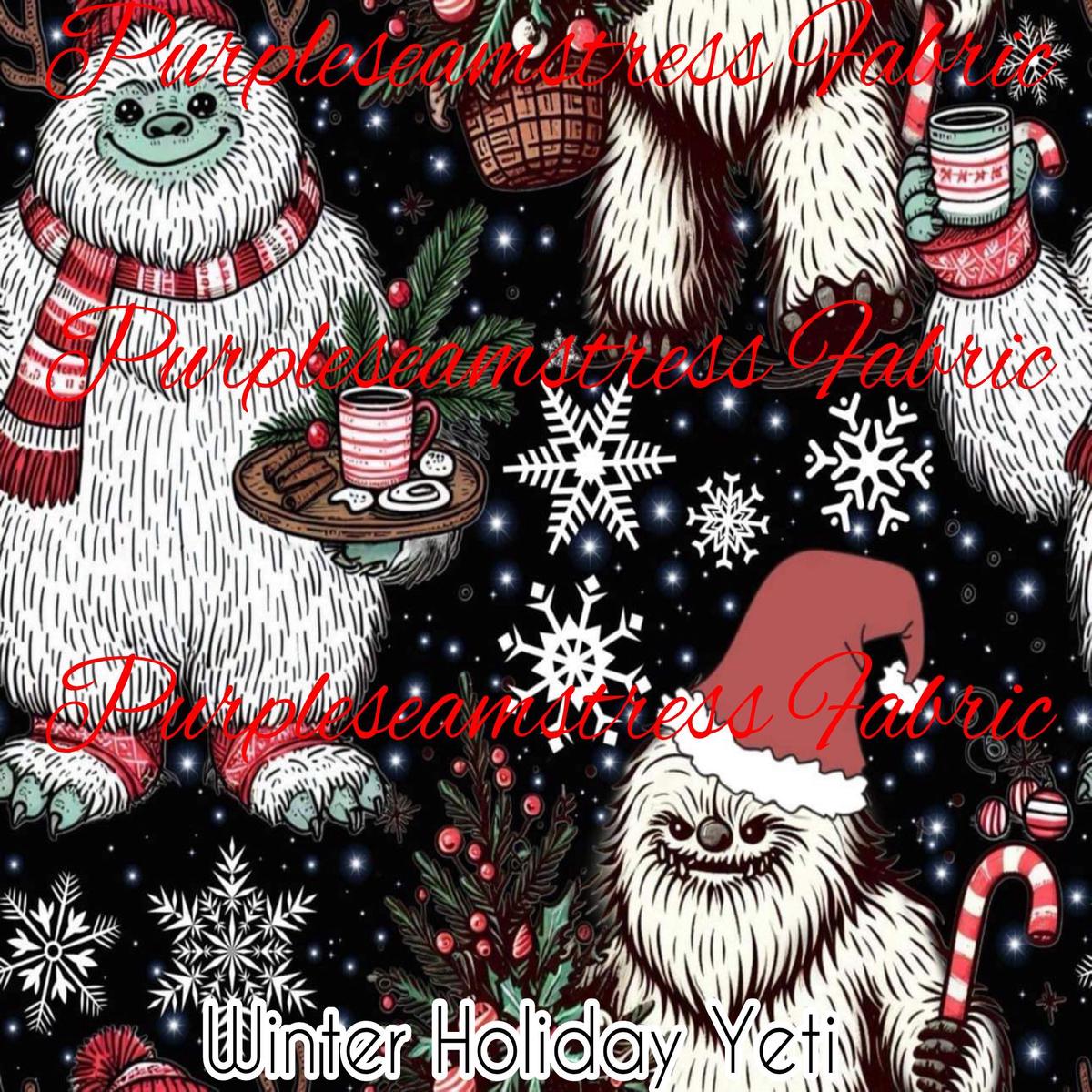 Winter Holiday Yeti  Fabric