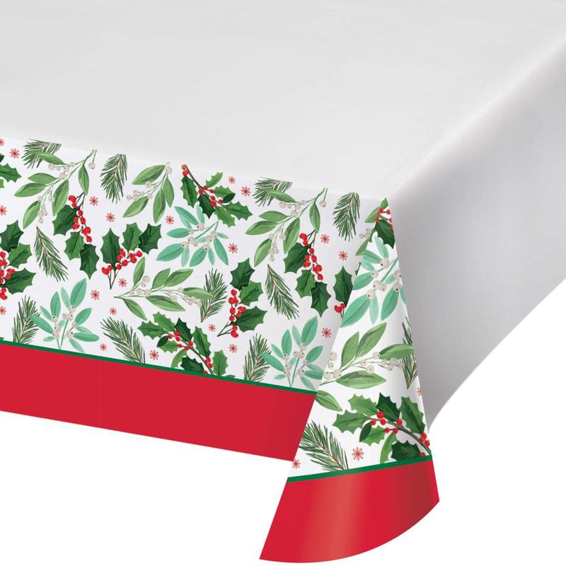 12/Case Bulk Holly Jolly Christmas Paper Tablecover, Border Print