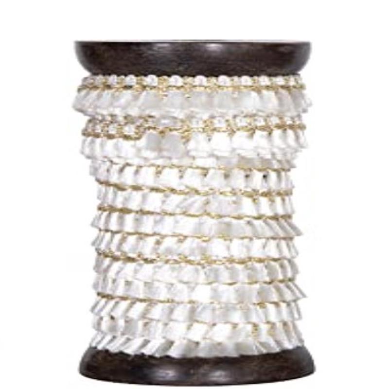 Wooden Spool with Metallic Ribbon - White with Gold