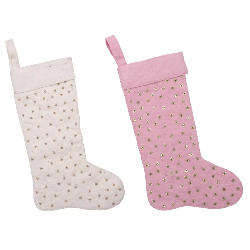 Wool Felt Stocking w/ Beading - 2 Colors