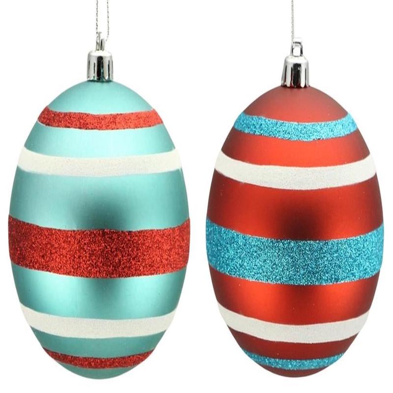 100MM Turquoise and Red Horizontal Stripe Ball Ornament