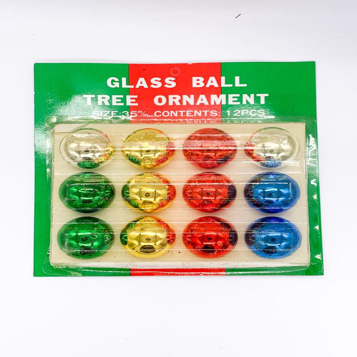 12pcs Glass Christmas Tree Balls, Assorted Colors, 3.5cm