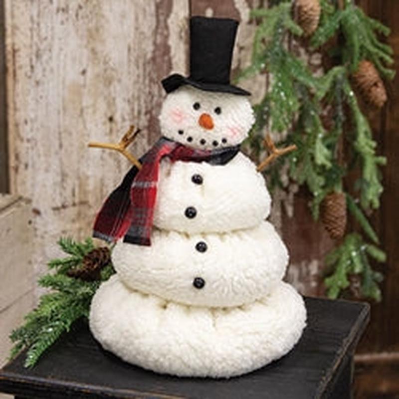 White Sherpa Melting Snowman w/Top Hat & Plaid Scarf - 12