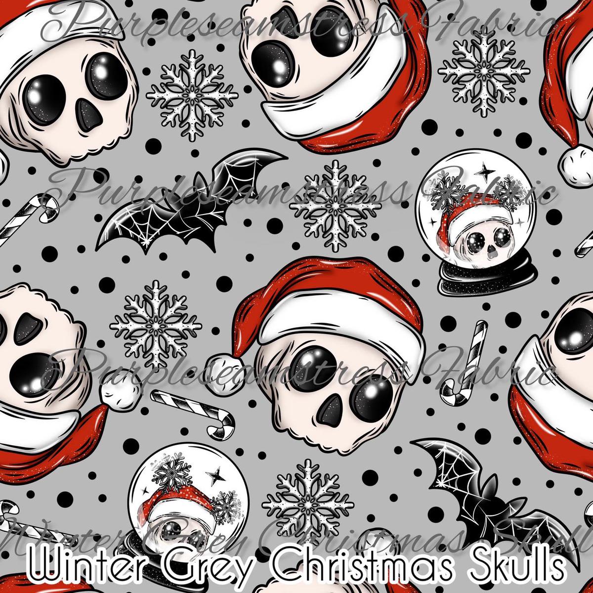 Winter Grey Christmas Skulls  Fab...