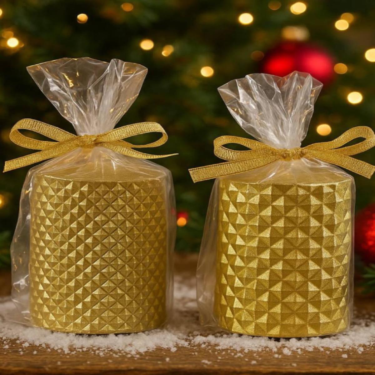 10cm Metallic Gold Paraffin Christmas Candle