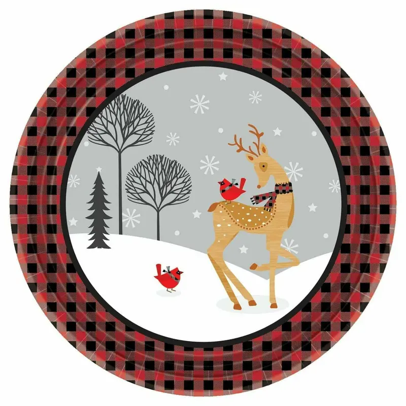 Winter Plaid Round Plates, 7