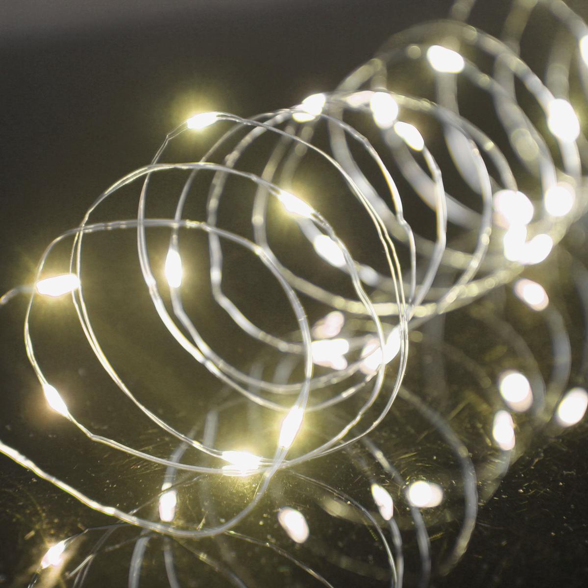 100 Warm White Micro LED Twinkle Lights On Silver Cable