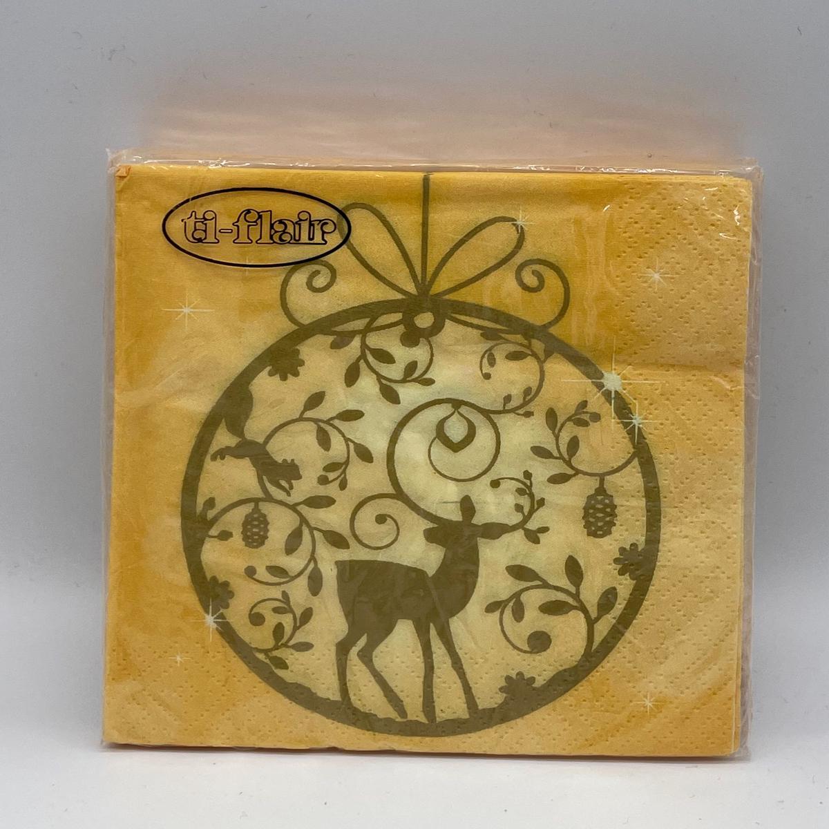 Yellow Paper Napkins with Deer 25CM 20PCS