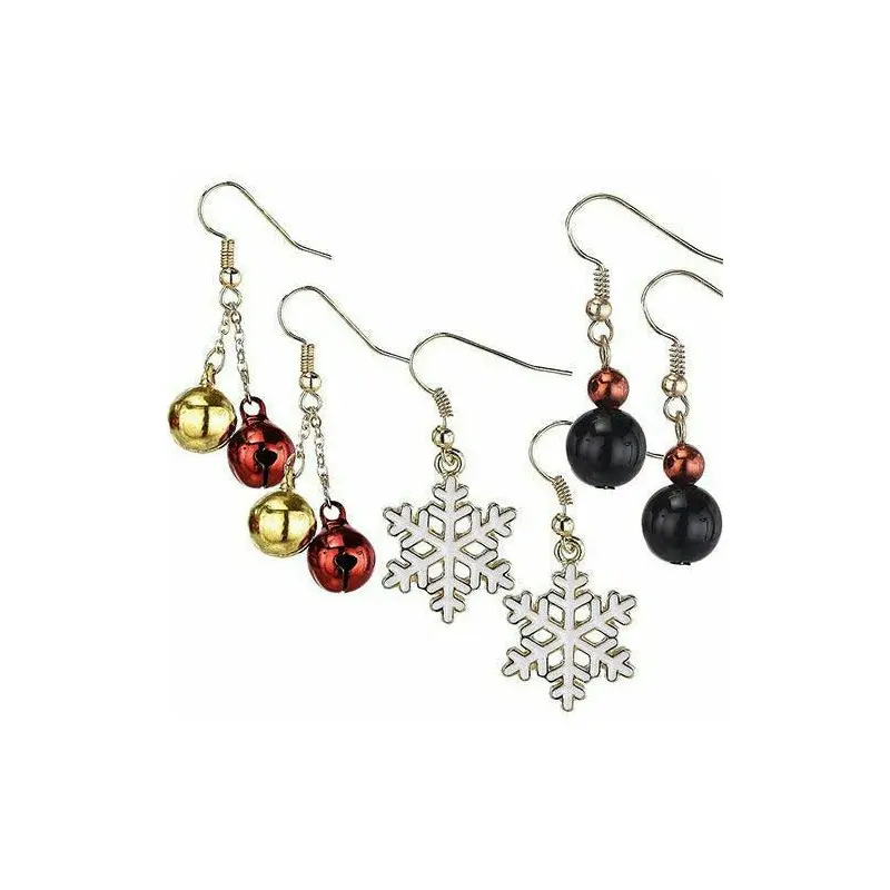 Jingle Bell & Snowflake Christmas Earrings Set 6pc