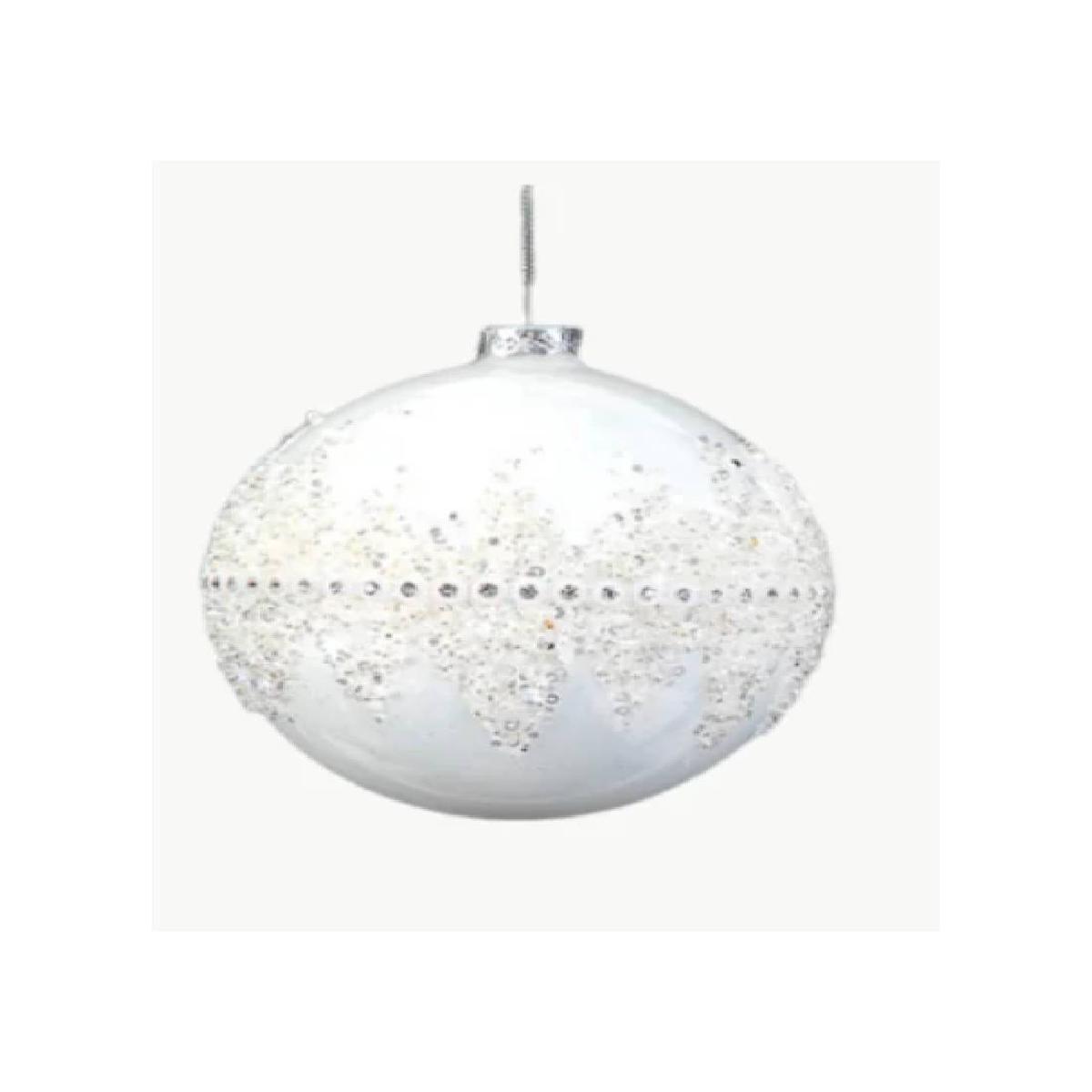 White Glass Christmas Tree Ball with Sequins 12cm