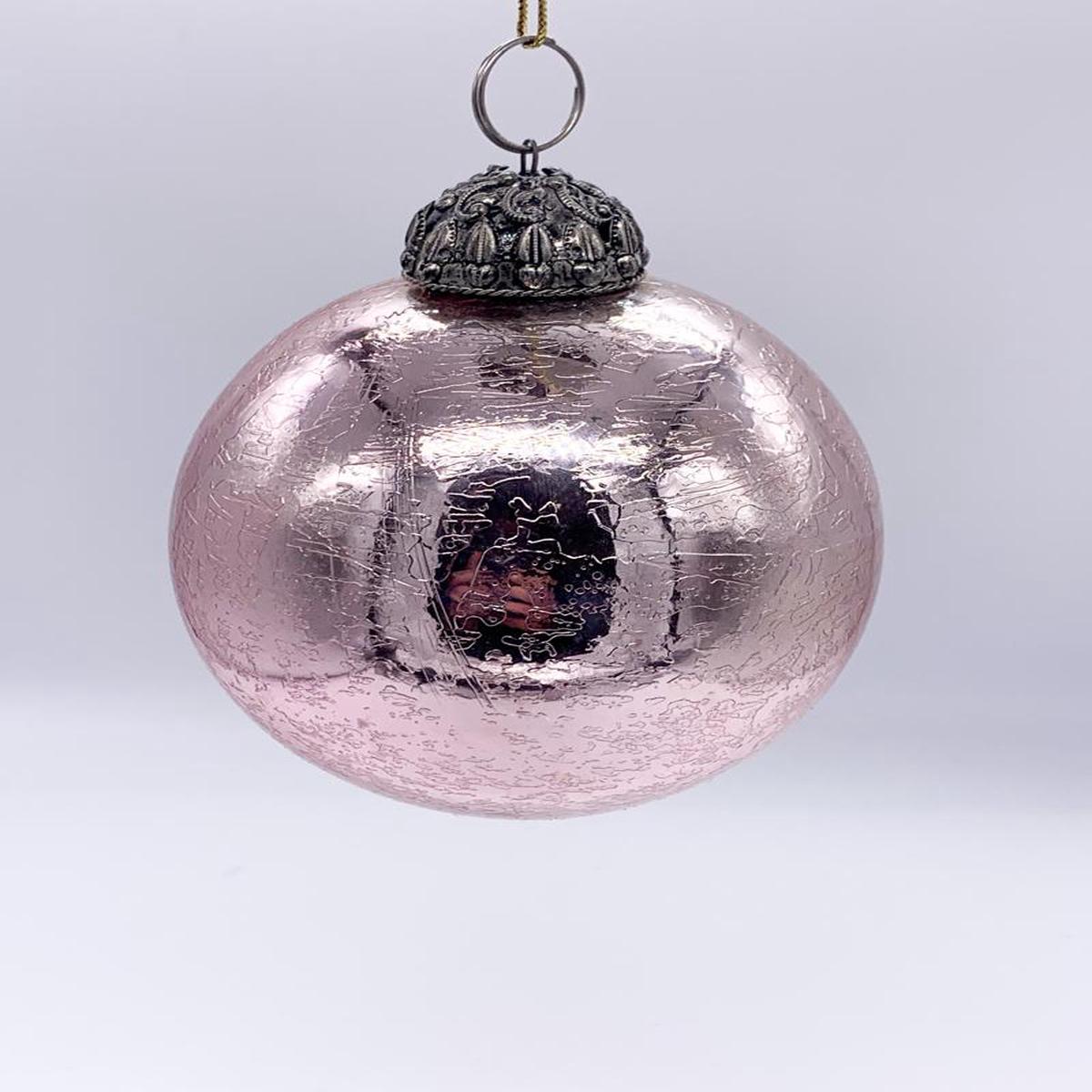 10cm Metallic Pink Glass Christmas Tree Bauble with Scratch Effect