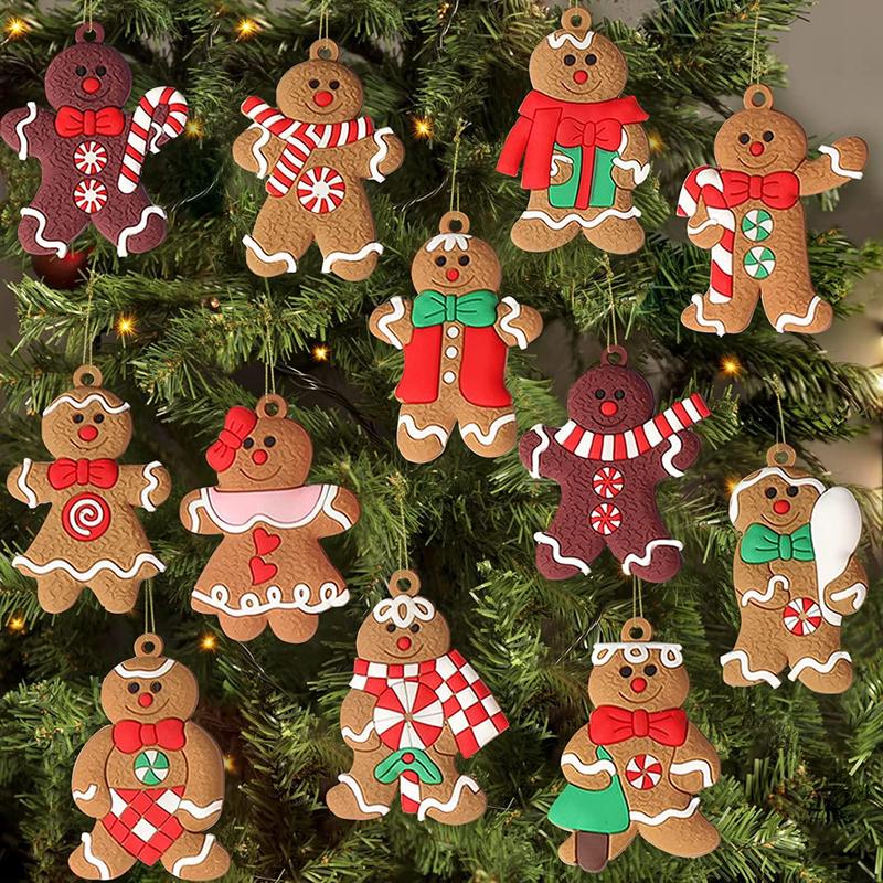 12pcs Christmas Gingerbread Man Ornaments for Christmas Tree Decorations
