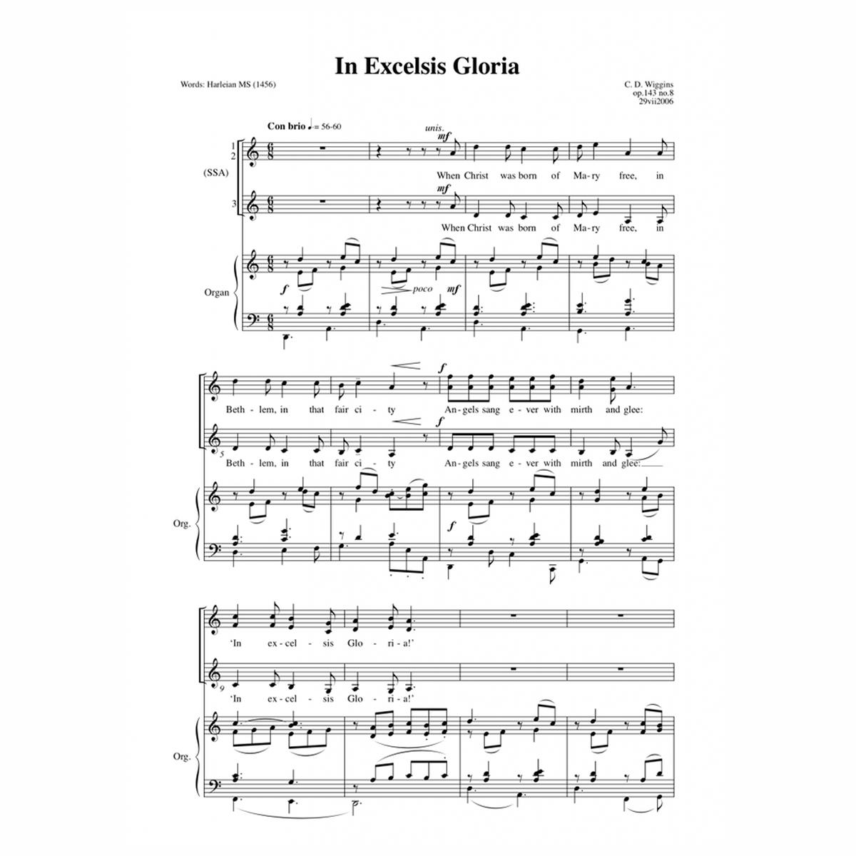 Wiggins: In Excelsis Gloria Op. 143 No. 8 - SSA & Organ