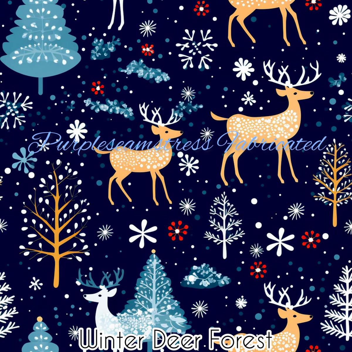 Winter Deer Forest  Fabric