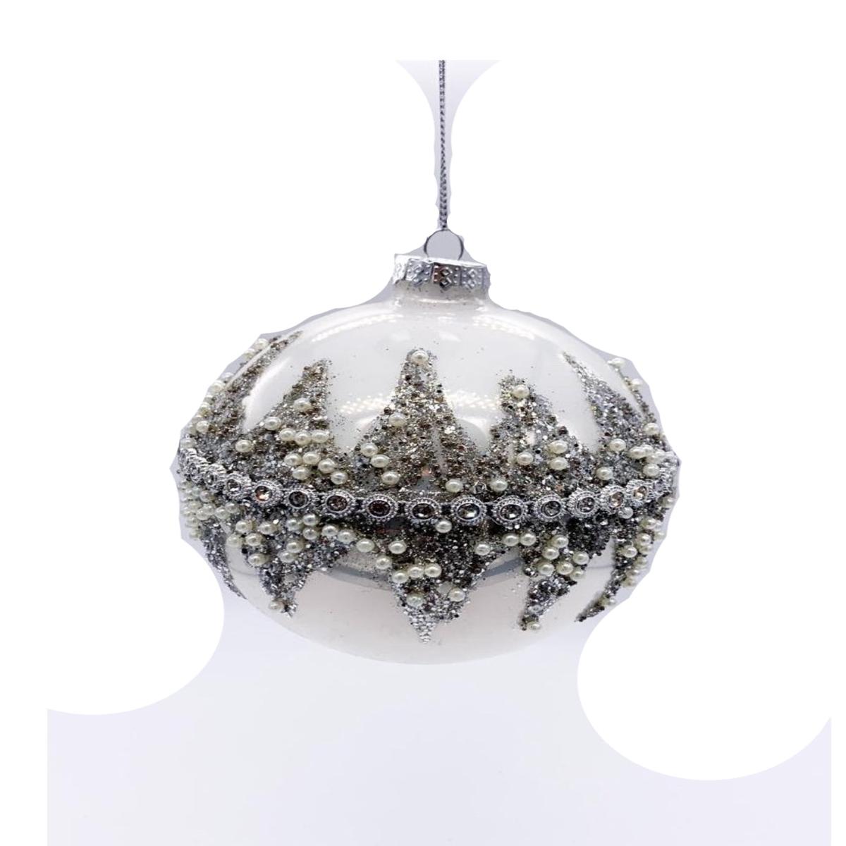 10cm Pearl White Glass Christmas Tree Ball with Glitter