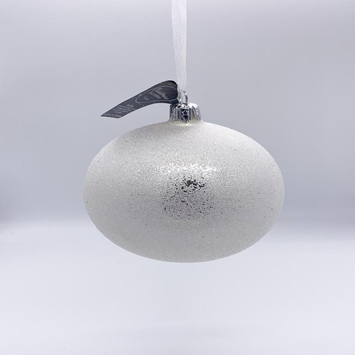 White Glass Christmas Tree Ball with Glitter 10cm