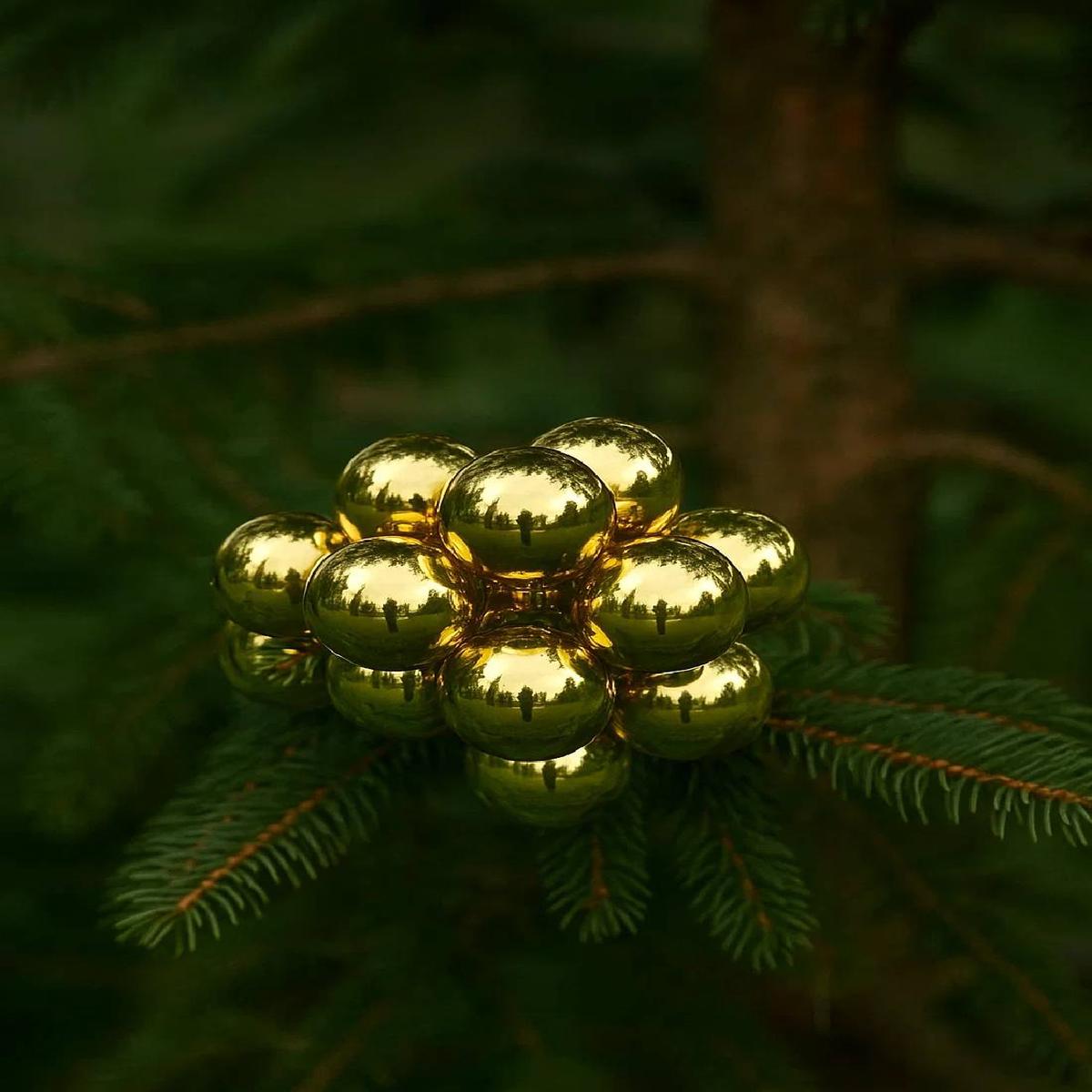 12pcs Glass Christmas Tree Balls Cluster, Shiny Gold, 2.5cm