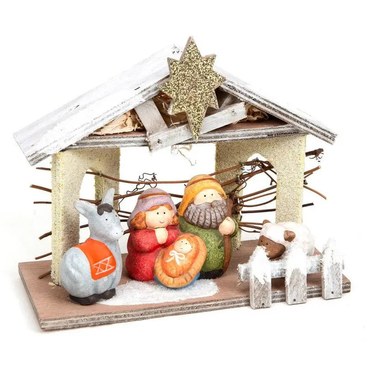 Widdop & Co. Ceramic 4 Figurine Nativity Set With Light Up Stable