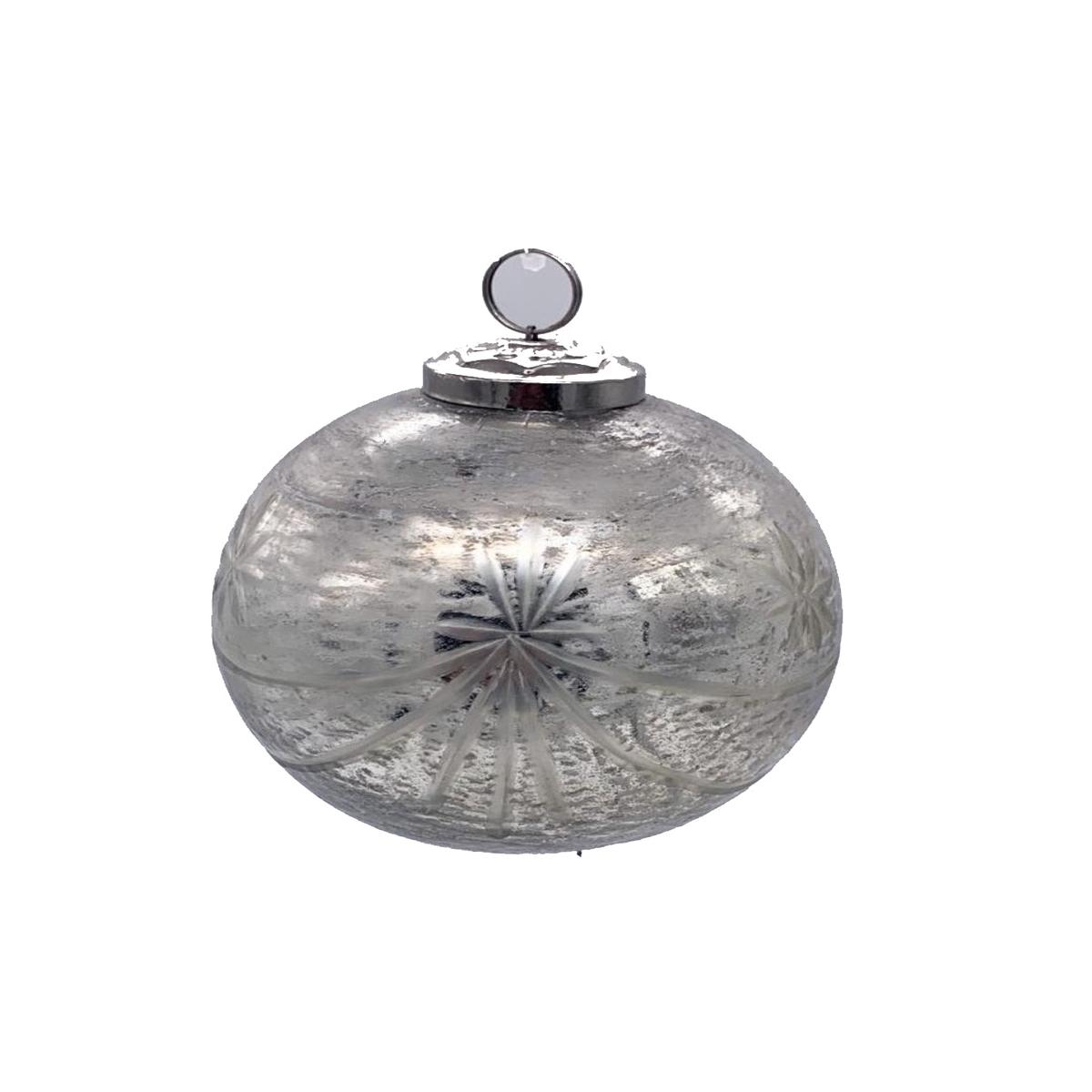 10cm Silver Glass Christmas Tree Ball with Snow Effect