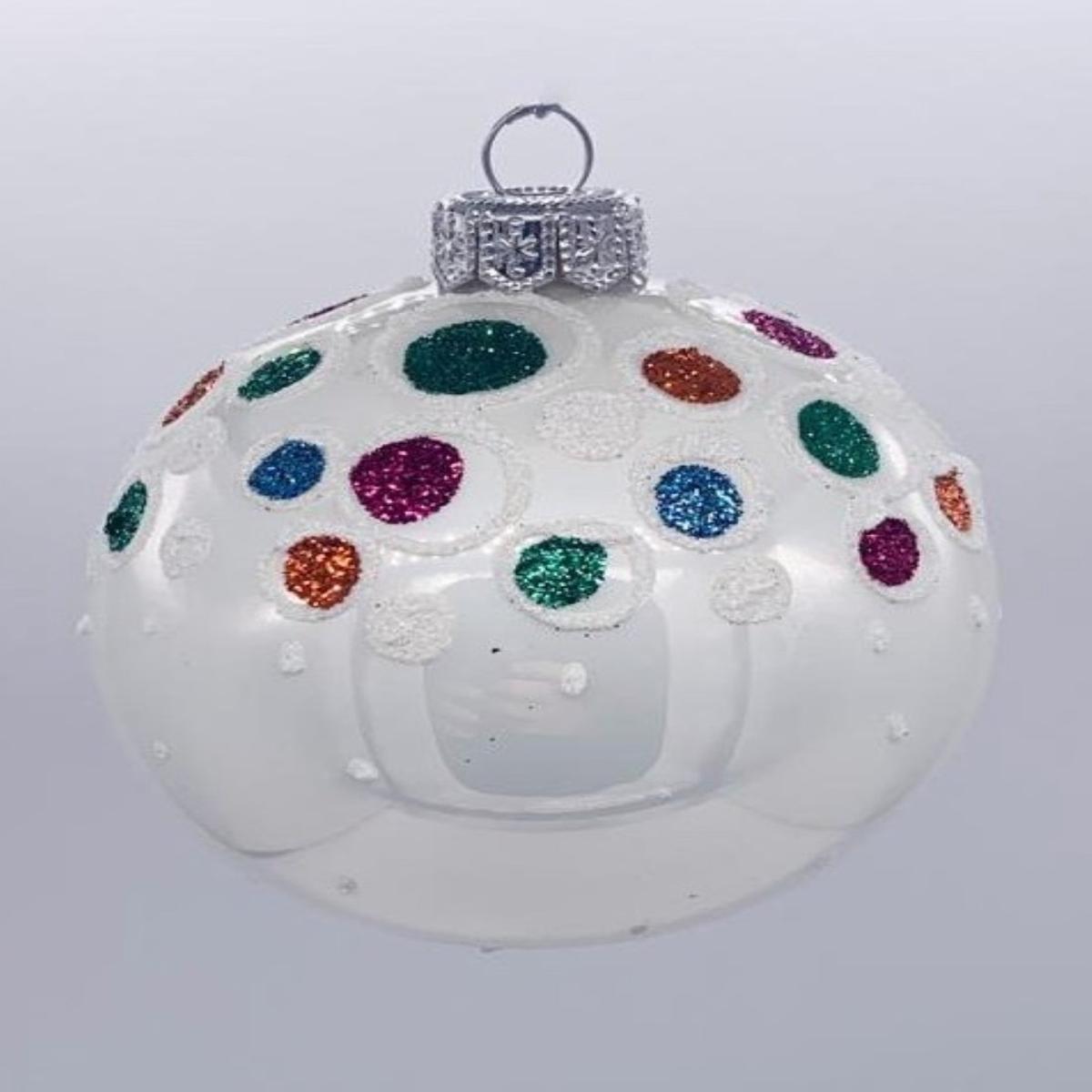 White Glass Christmas Tree Ball with Colorful Glitter 8cm