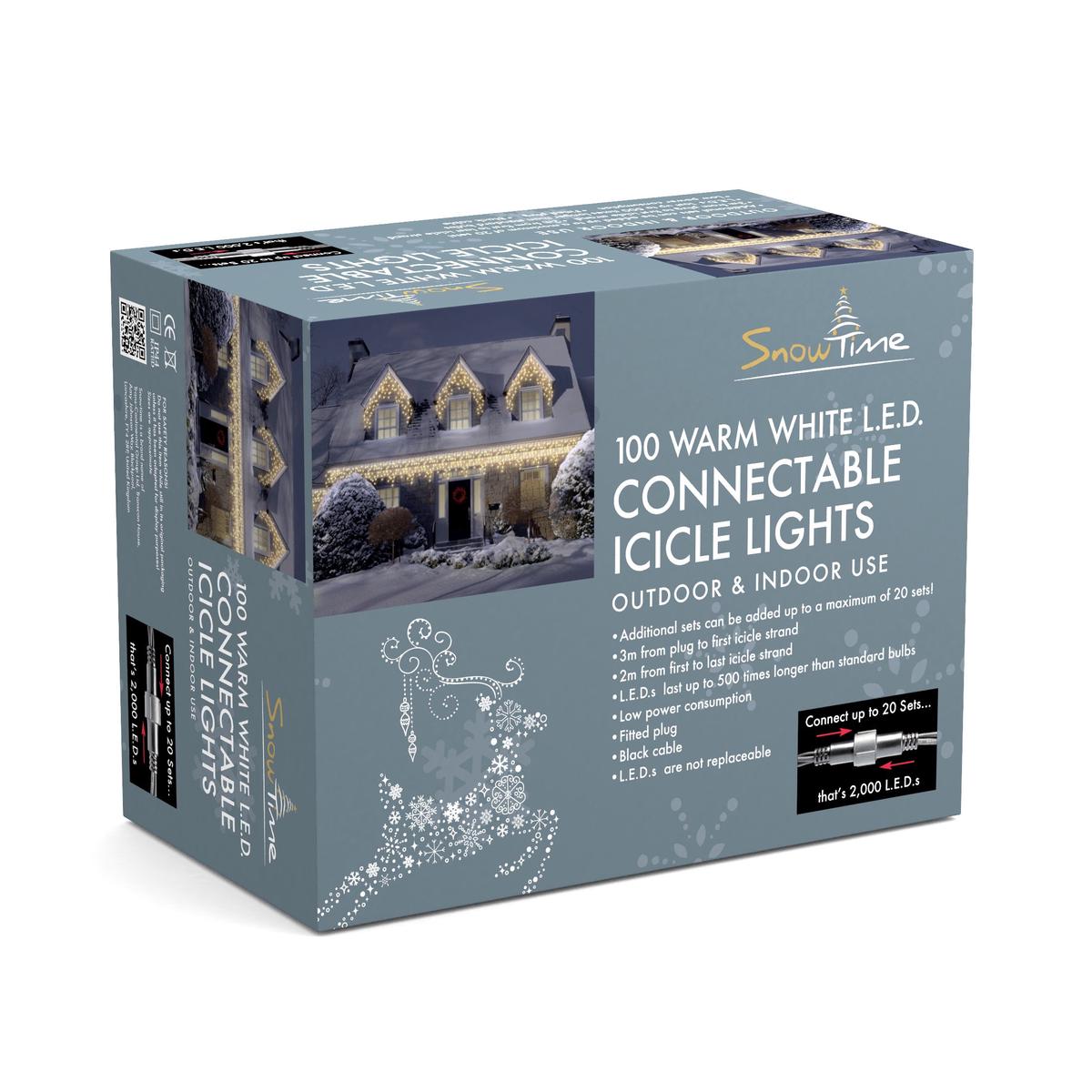 100 LED Connectable Icicle Lights | Warm White Outdoor Christmas Lights